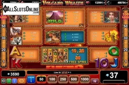 Paytable. Volcano Wealth from EGT