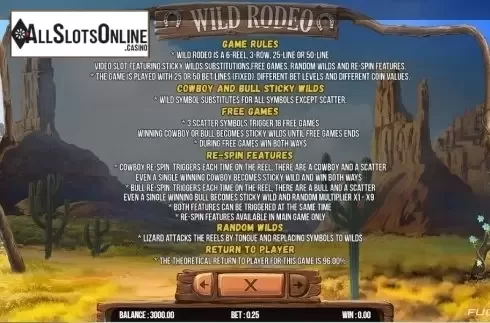 Rules. Wild Rodeo (Fugaso) from Fugaso