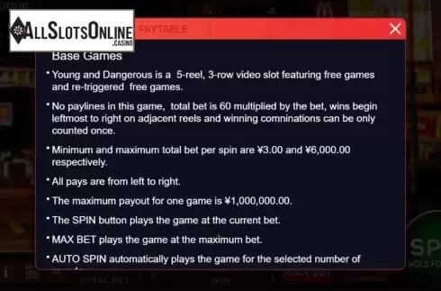 Game rules. YOUNG AND DANGEROUS from XIN Gaming
