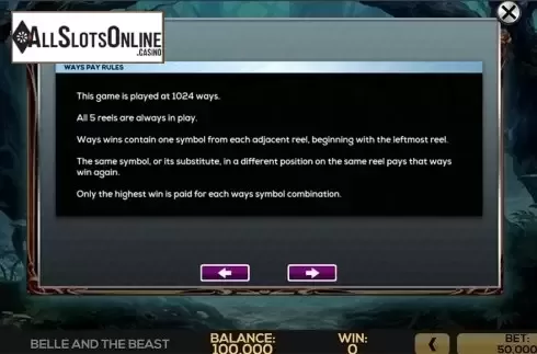 Paytable 4. Belle and the Beast from High 5 Games