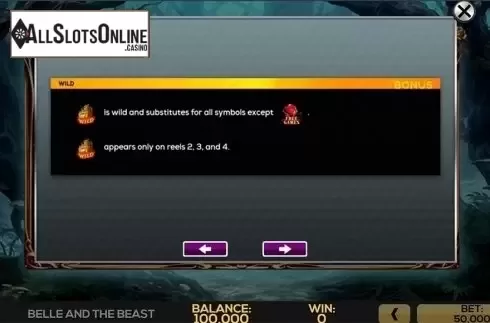 Paytable 3. Belle and the Beast from High 5 Games