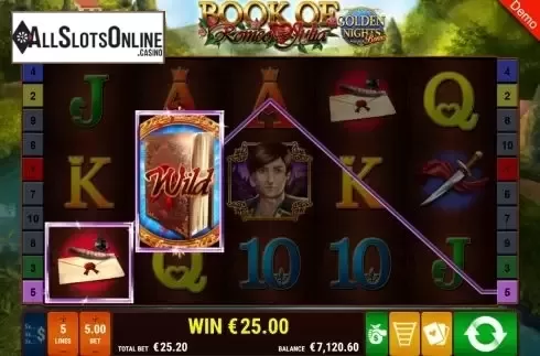 Win screen 3. Book of Romeo and Julia Golden Nights from Gamomat