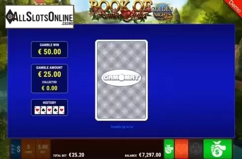 Card screen. Book of Romeo and Julia Golden Nights from Gamomat