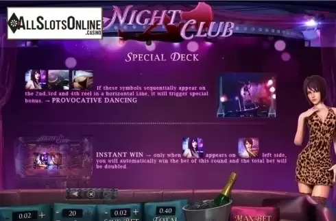 Features Description screen. Club Night from Playtech