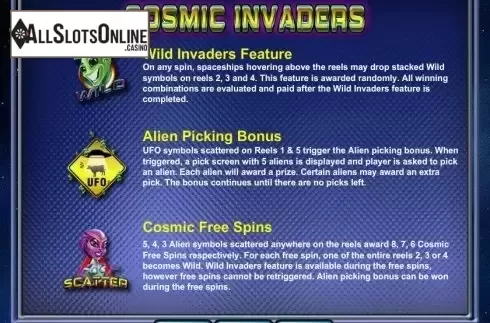 Paytable 2. Cosmic Invaders from 2by2 Gaming