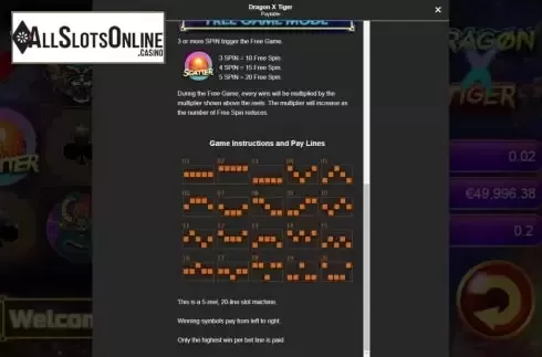 Paylines screen