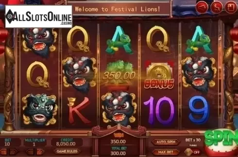 Win Screen. Festival Lions from XIN Gaming