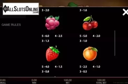 Paytable screen