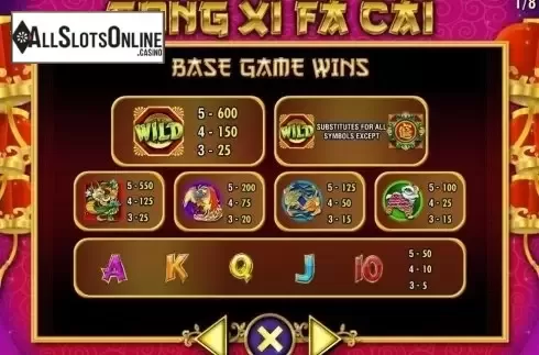 Paytable 1. Gong Xi Fa Cai (IGT) from IGT