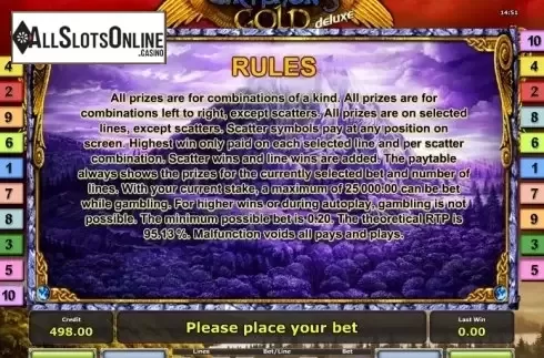 Paytable 3. Gryphon's Gold deluxe from Greentube