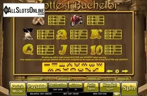 Paytable . Hottest Bachelor from Aiwin Games