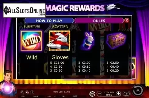 Paytable. Magic Rewards from Ainsworth