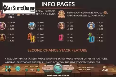 Paytable screen