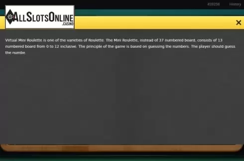 Game Screen. Mini Roulette (NetEnt) from NetEnt