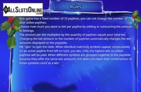 Paytable 2. Santa's Kiss from Booming Games