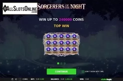 Intro Game screen 1. Sorcerers of the Night from StakeLogic