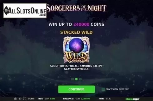 Intro Game screen 2. Sorcerers of the Night from StakeLogic