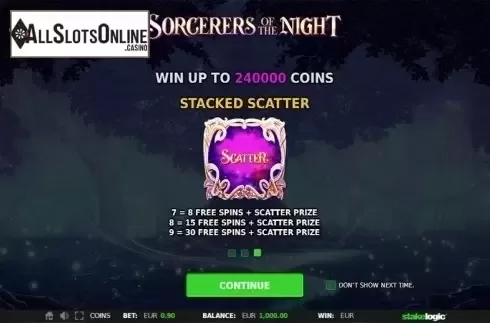 Intro Game screen 3. Sorcerers of the Night from StakeLogic