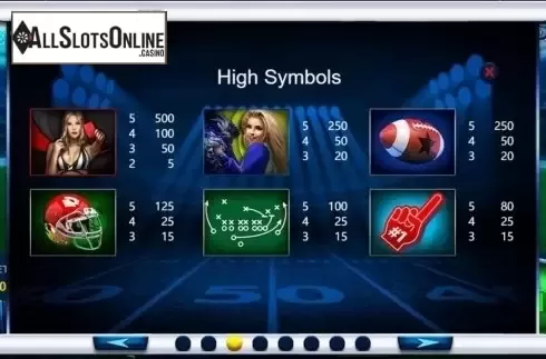 Paytable. Touchdown Hottie from XIN Gaming