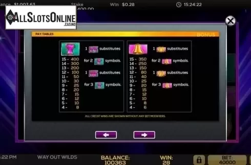 Paytable 1. Way Out Wilds from High 5 Games