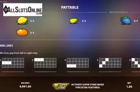 PayTable screen