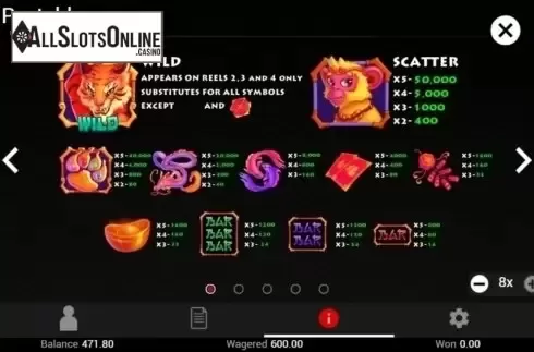 Paytable. Wild Wild Tiger from Swintt