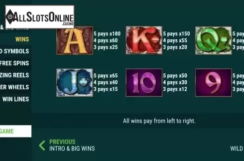 Paytable screen. Winter Wongaland from Slot Factory