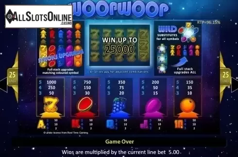 Paytable. Woop Woop (Reel Time Gaming) from Reel Time Gaming