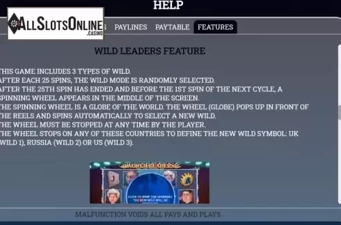 Feature screen 1. World Leaders from Arrows Edge