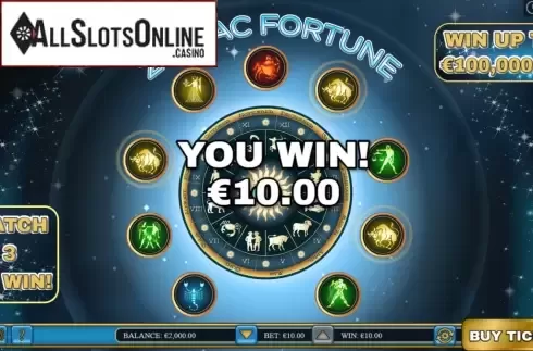 Win Screen. Zodiac Fortune Scratch from Pariplay