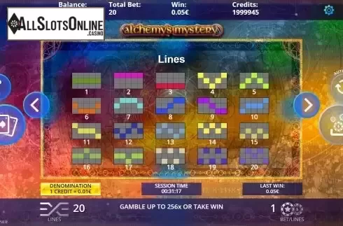 Paylines screen