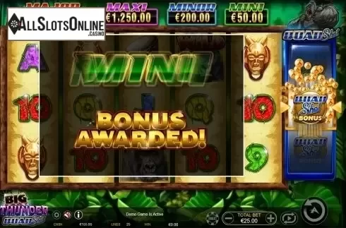 Bonus win screen. Big Thunder Quad Shot from Ainsworth