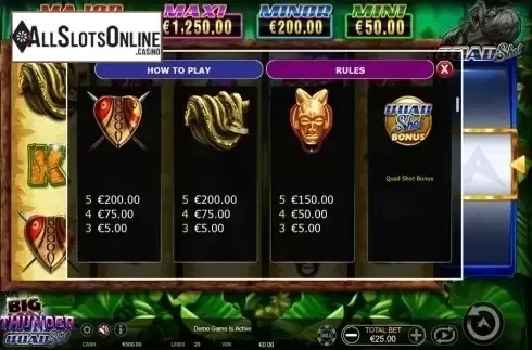 Paytable 2. Big Thunder Quad Shot from Ainsworth