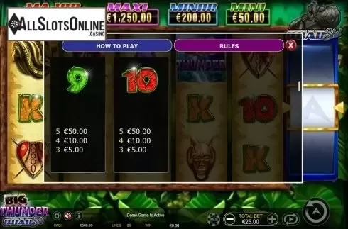 Paytable 4. Big Thunder Quad Shot from Ainsworth