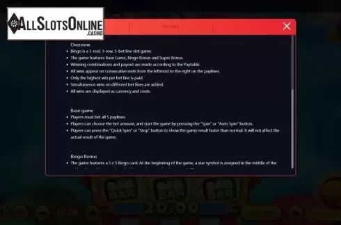 Rules. Bingo Slot (XIN Gaming) from XIN Gaming