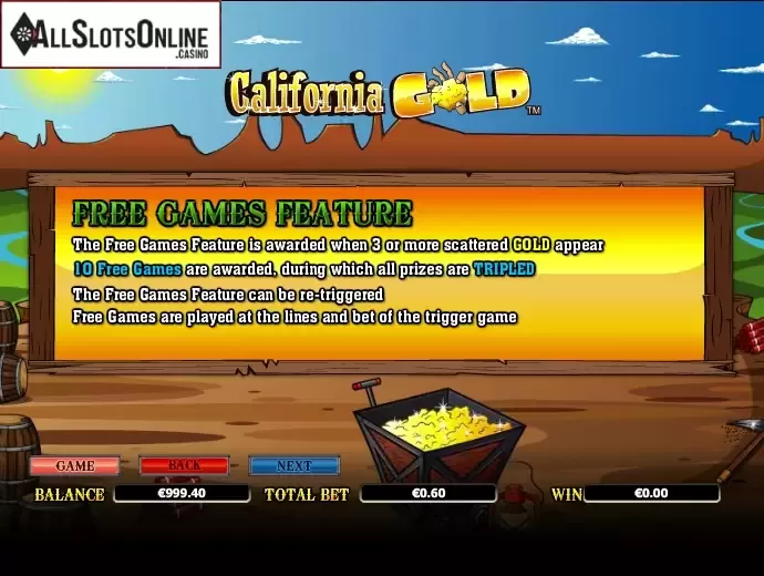 Paytable 4. California Gold from NextGen