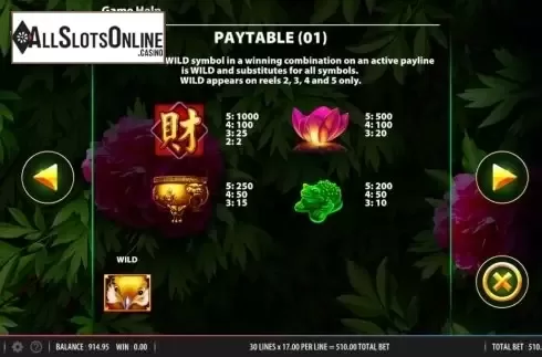 Paytable 1. China River from Bally