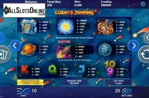 Paytable. Cosmos Jumping from DLV