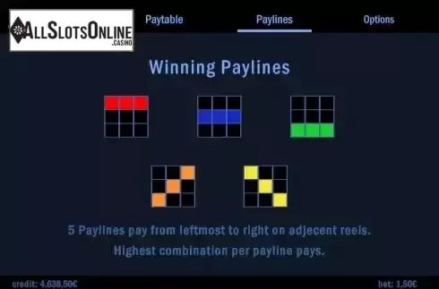 Paylines screen