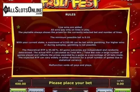Paytable 4. Fruit Fest from Greentube