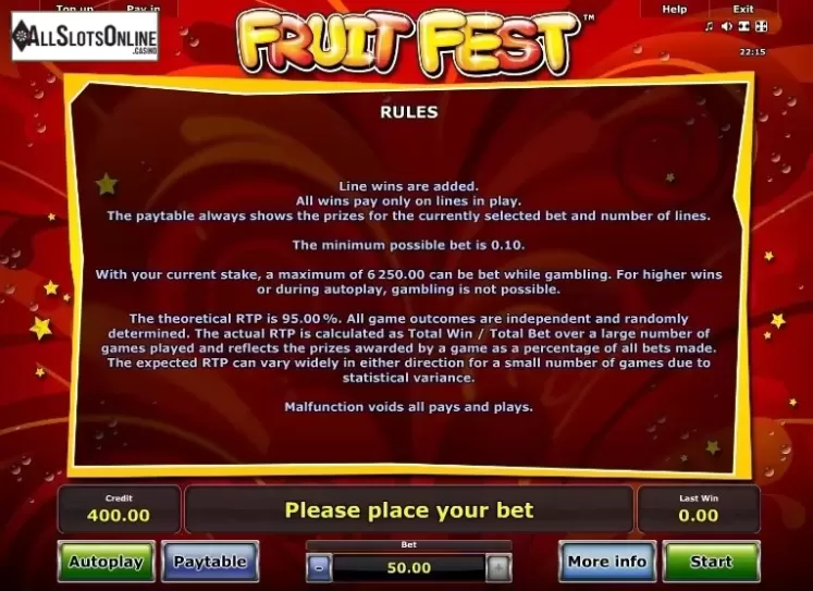 Paytable 4. Fruit Fest from Greentube