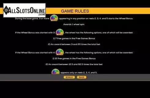 Wheel bonus screen