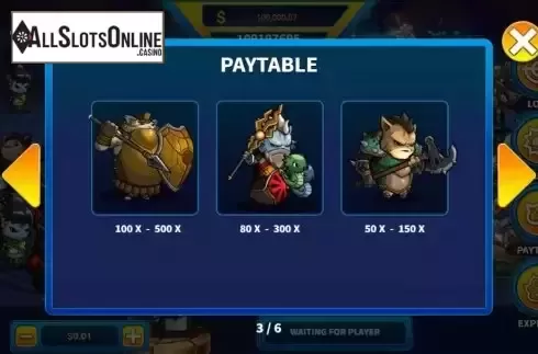 Paytable screen
