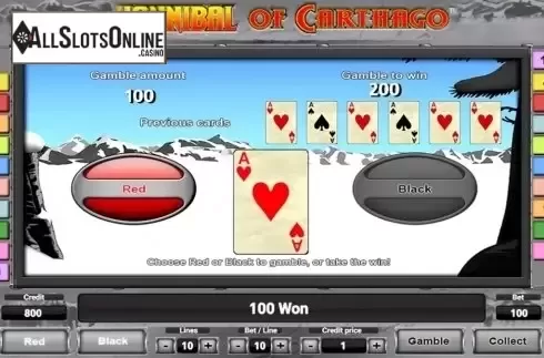 Gamble game screen 2. Hanniball Of Charthago from Novomatic