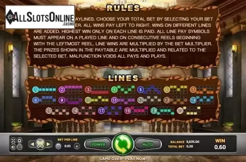 Paylines screen