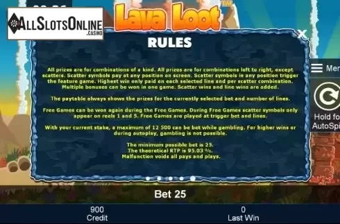 Paytable 5. Lava Loot from Greentube
