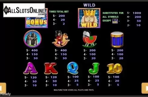 Paytable . Little Kingdom from PlayStar