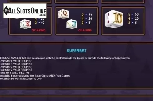 Paytable 2. Merlin's Magic Respins Dice from NextGen