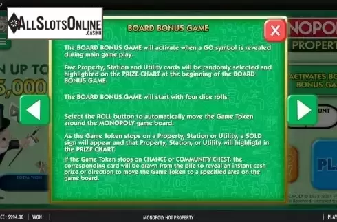 Bonus Game screen