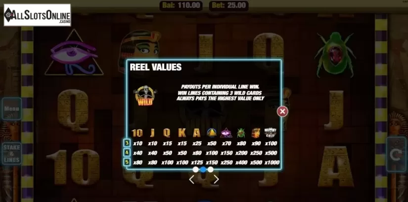 Paytable 2. Mummy Gold from Nektan